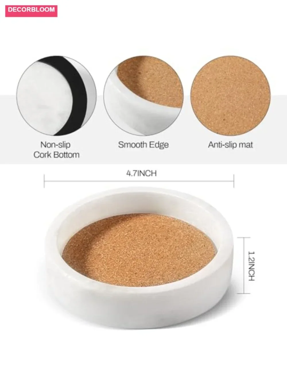 Natural Marble Wine Bottle Coaster with Absorbent Cork Lining, Non-Slip